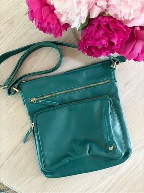 Emerald Leather Crossbody Bag with Gold Accents